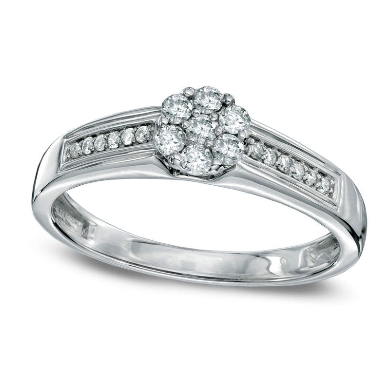 Image of ID 1 025 CT TW Natural Diamond Cluster Engagement Ring in Solid 10K White Gold