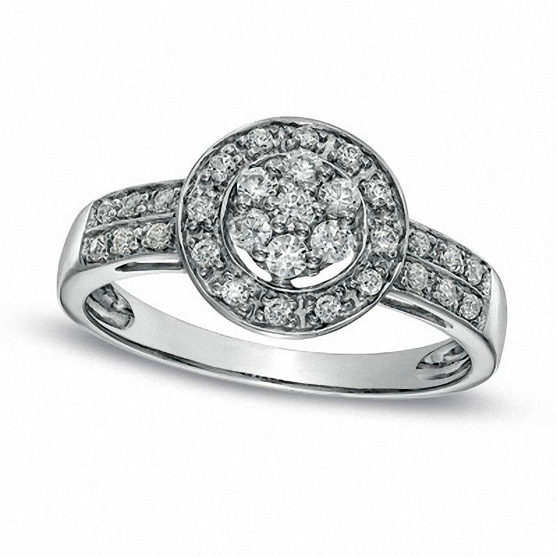 Image of ID 1 025 CT TW Natural Diamond Cluster Frame Promise Ring in Sterling Silver