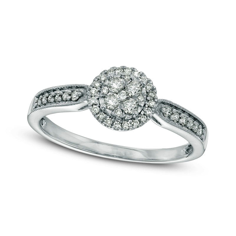 Image of ID 1 025 CT TW Natural Diamond Composite Frame Antique Vintage-Style Ring in Solid 10K White Gold