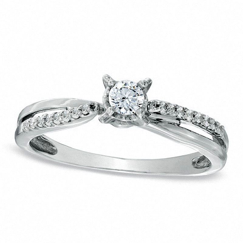 Image of ID 1 025 CT TW Natural Diamond Crisscross Promise Ring in Solid 10K White Gold
