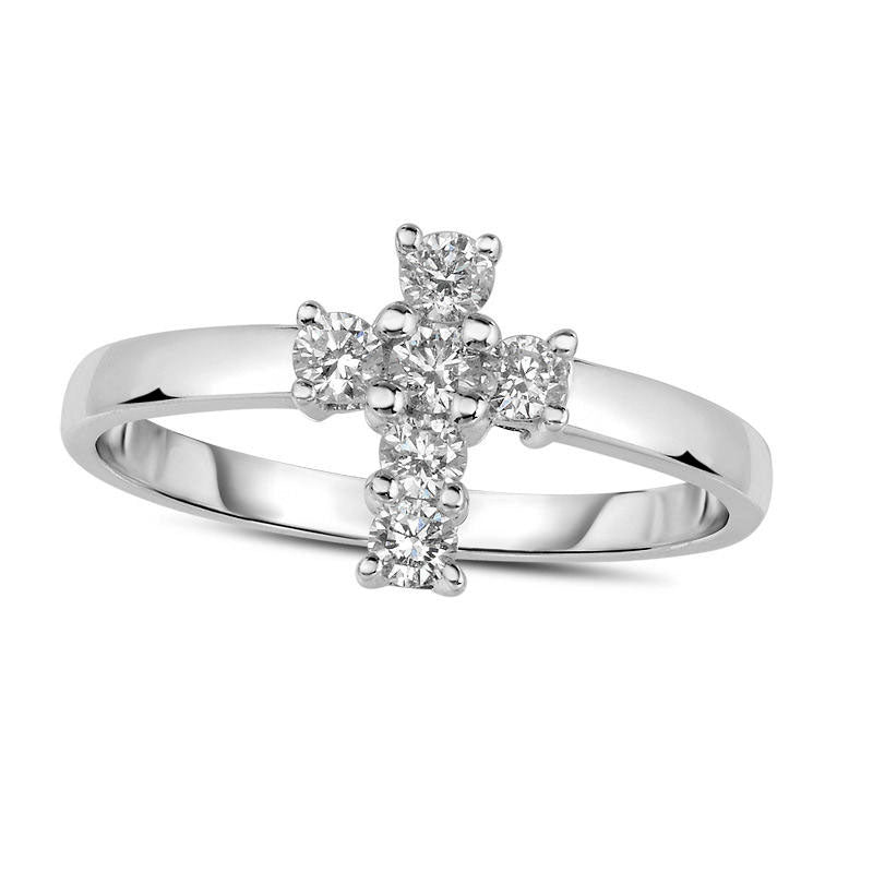 Image of ID 1 025 CT TW Natural Diamond Cross Ring in Solid 10K White Gold