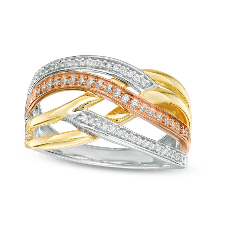 Image of ID 1 025 CT TW Natural Diamond Crossover Ring in Sterling Silver and Solid 10K Two-Tone Gold
