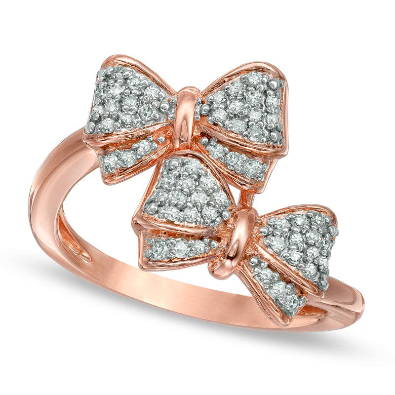 Image of ID 1 025 CT TW Natural Diamond Double Bow Ring in Sterling Silver and Solid 14K Rose Gold Plate