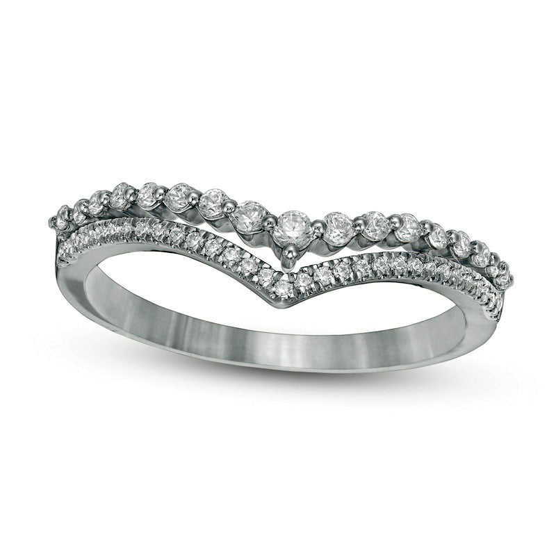 Image of ID 1 025 CT TW Natural Diamond Double Chevron Anniversary Band in Solid 10K White Gold
