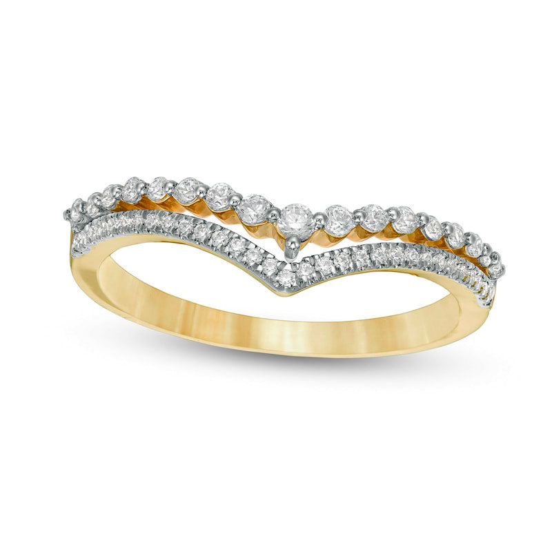 Image of ID 1 025 CT TW Natural Diamond Double Chevron Anniversary Band in Solid 10K Yellow Gold