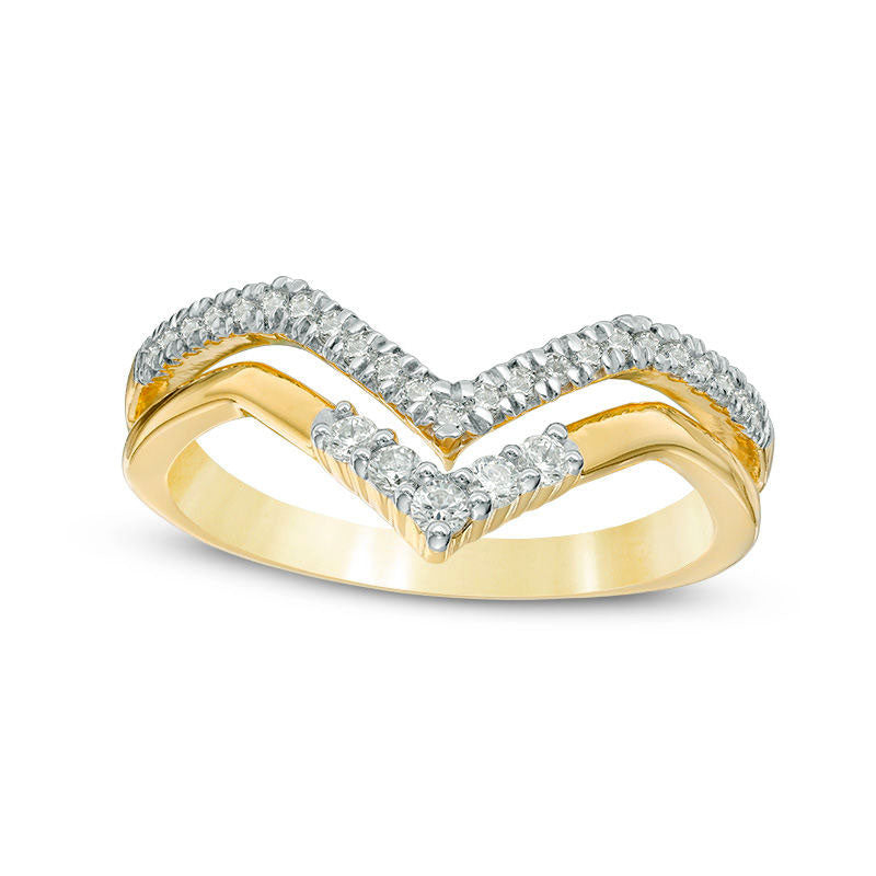 Image of ID 1 025 CT TW Natural Diamond Double Chevron Ring in Solid 10K Yellow Gold