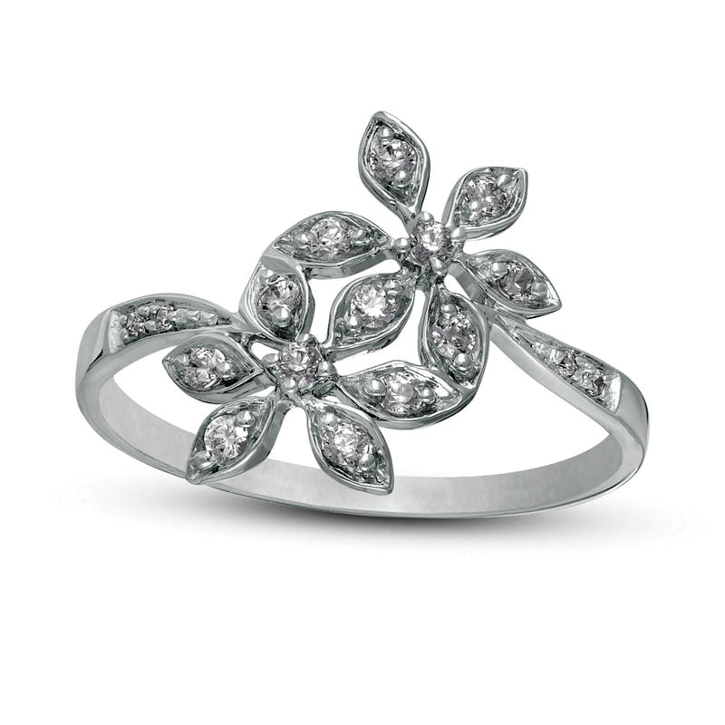 Image of ID 1 025 CT TW Natural Diamond Double Flower Bypass Ring in Sterling Silver