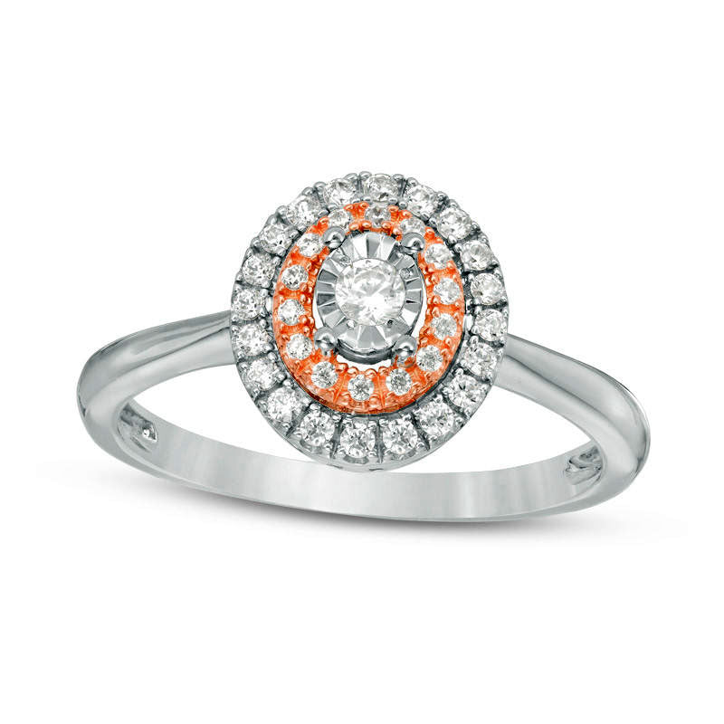 Image of ID 1 025 CT TW Natural Diamond Double Oval Frame Promise Ring in Sterling Silver and Solid 10K Rose Gold