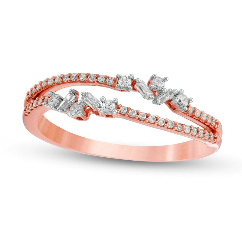 Image of ID 1 025 CT TW Natural Diamond Double Row Split Shank Ring in Solid 10K Rose Gold