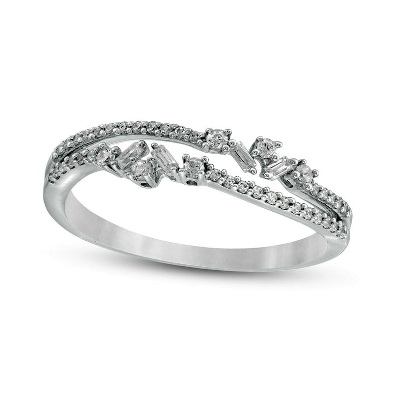 Image of ID 1 025 CT TW Natural Diamond Double Row Split Shank Ring in Solid 10K White Gold