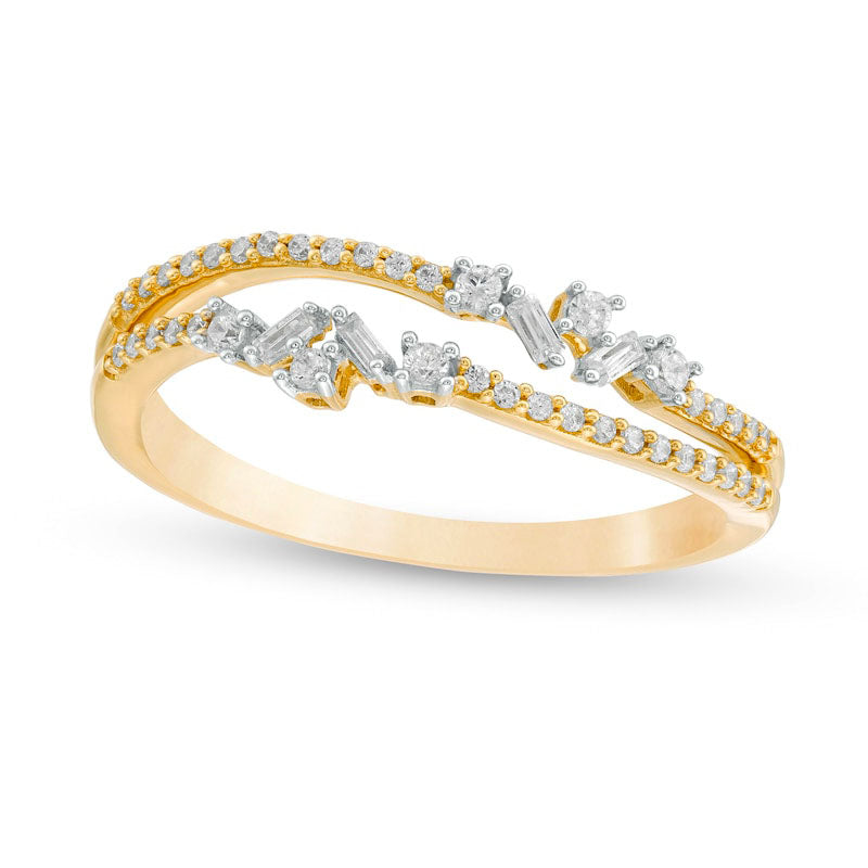 Image of ID 1 025 CT TW Natural Diamond Double Row Split Shank Ring in Solid 10K Yellow Gold