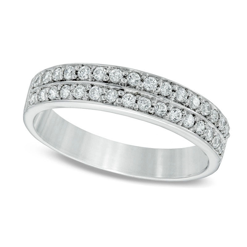 Image of ID 1 025 CT TW Natural Diamond Double Row Wedding Band in Solid 10K White Gold