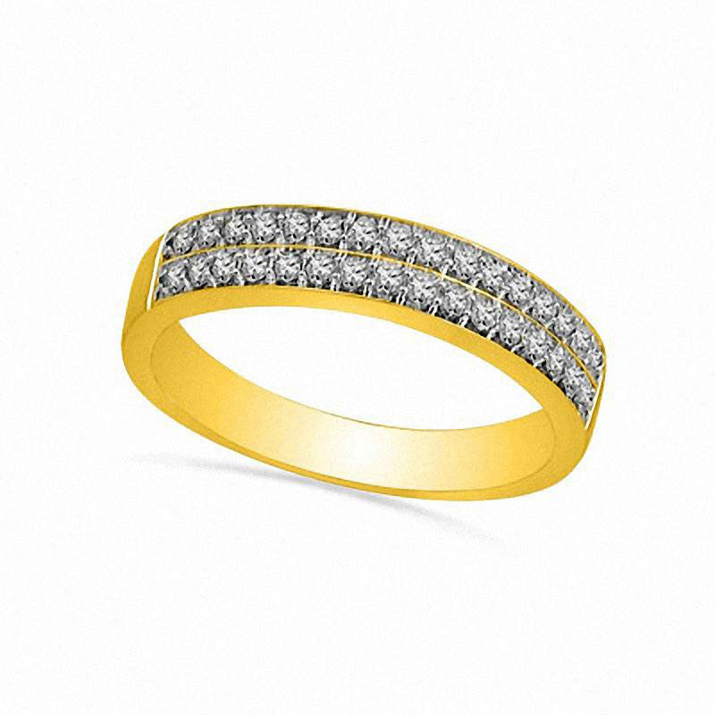 Image of ID 1 025 CT TW Natural Diamond Double Row Wedding Band in Solid 10K Yellow Gold