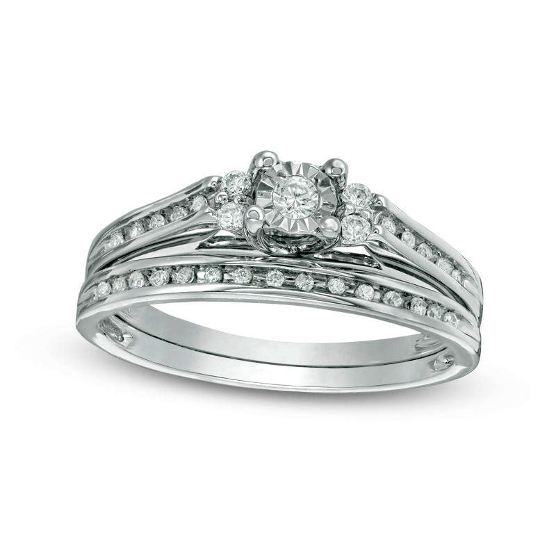 Image of ID 1 025 CT TW Natural Diamond Duo-Sides Bridal Engagement Ring Set in Sterling Silver