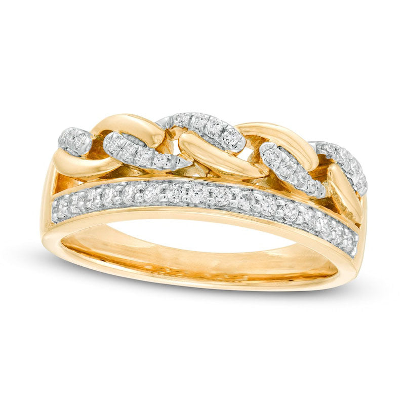 Image of ID 1 025 CT TW Natural Diamond Edge Twist Chain Link Ring in Solid 10K Yellow Gold