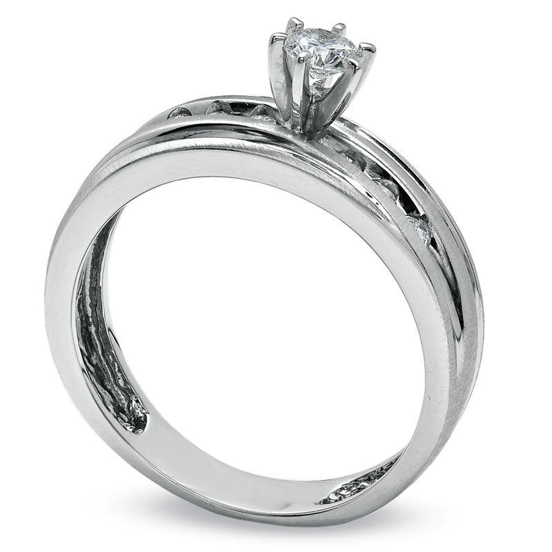 Image of ID 1 025 CT TW Natural Diamond Engagement Ring in Solid 14K White Gold