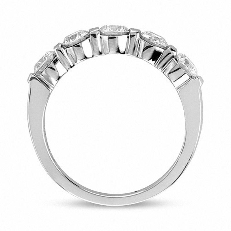 Image of ID 1 025 CT TW Natural Diamond Five Stone Bar-Set Anniversary Band in Solid 14K White Gold