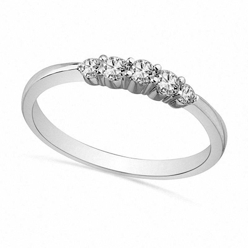 Image of ID 1 025 CT TW Natural Diamond Five Stone Wedding Band in Solid 10K White Gold
