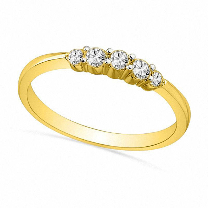 Image of ID 1 025 CT TW Natural Diamond Five Stone Wedding Band in Solid 10K Yellow Gold