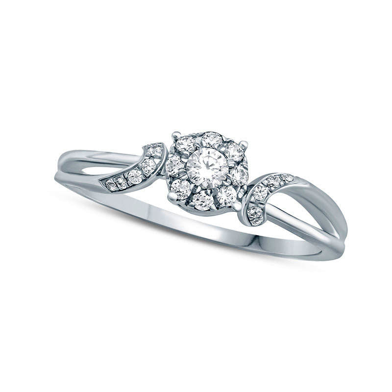 Image of ID 1 025 CT TW Natural Diamond Flower Cluster Bypass Promise Ring in Solid 10K White Gold