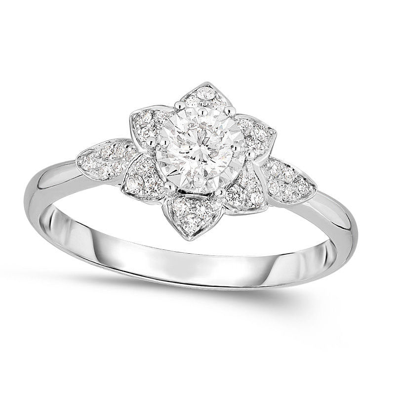 Image of ID 1 025 CT TW Natural Diamond Flower Frame Promise Ring in Solid 10K White Gold