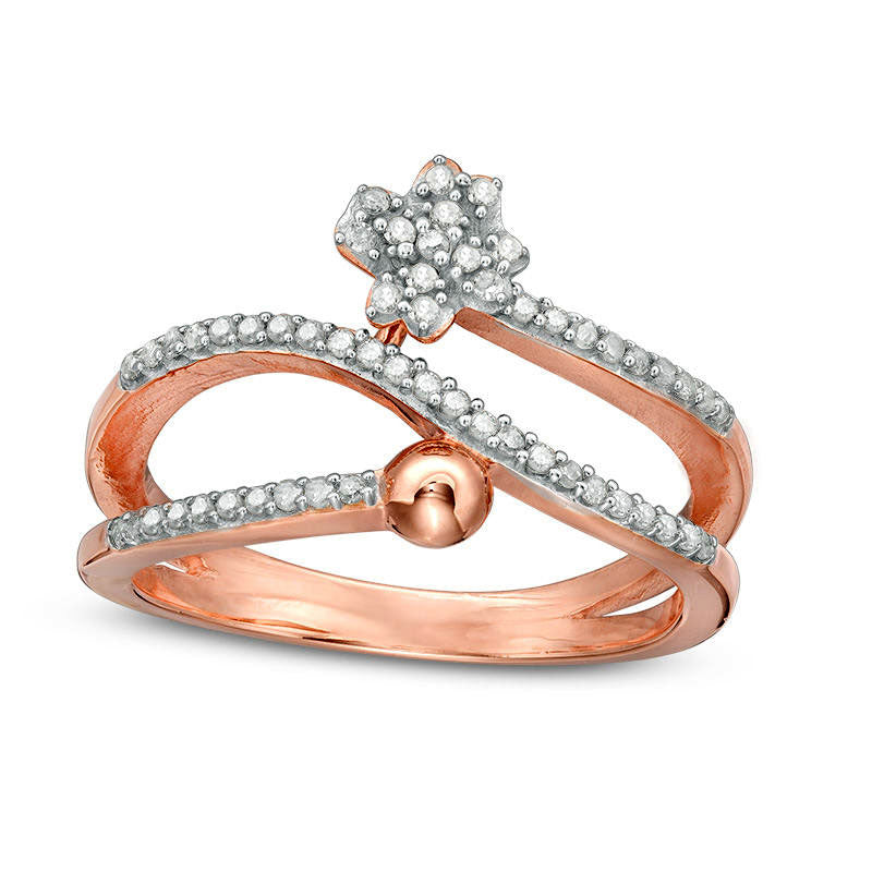 Image of ID 1 025 CT TW Natural Diamond Flower and Ball Wrap Ring in Sterling Silver with Solid 14K Rose Gold Plate