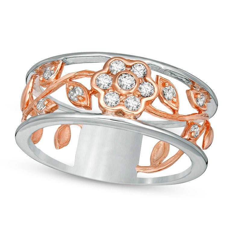 Image of ID 1 025 CT TW Natural Diamond Flower and Vine Ring in Solid 10K Two-Tone Gold