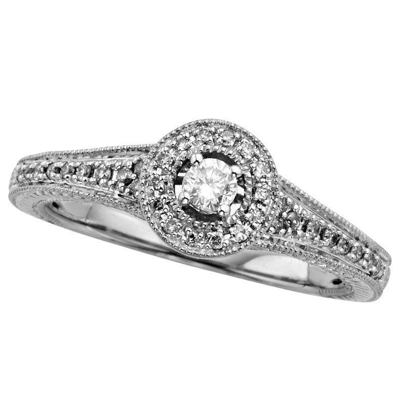 Image of ID 1 025 CT TW Natural Diamond Frame Antique Vintage-Style Promise Ring in Solid 10K White Gold