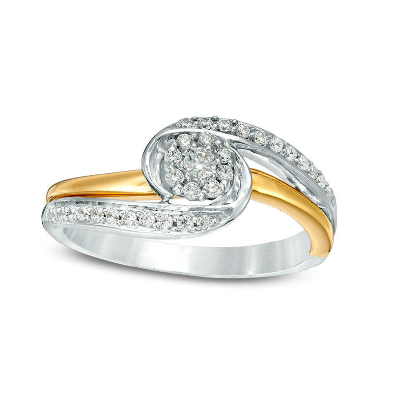 Image of ID 1 025 CT TW Natural Diamond Frame Bypass Promise Ring in Sterling Silver and Solid 10K Yellow Gold