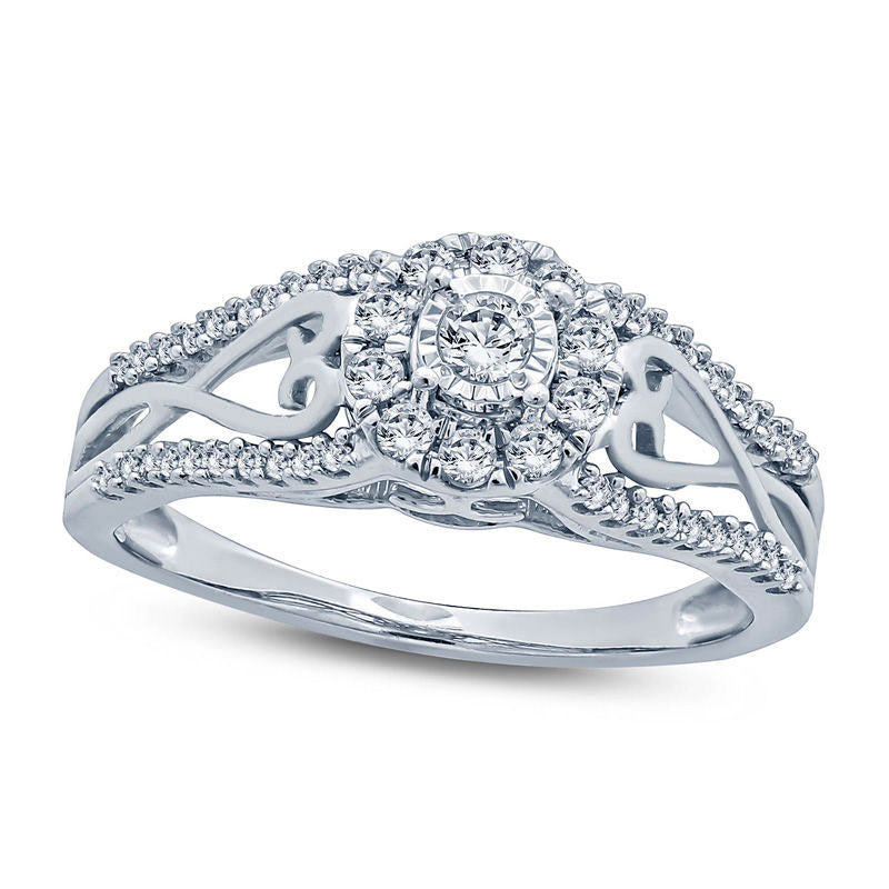 Image of ID 1 025 CT TW Natural Diamond Frame Heart Sides Promise Ring in Solid 10K White Gold
