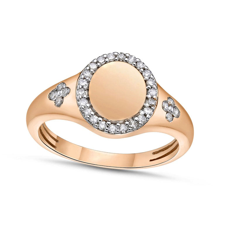 Image of ID 1 025 CT TW Natural Diamond Frame Signet Ring in Solid 10K Rose Gold