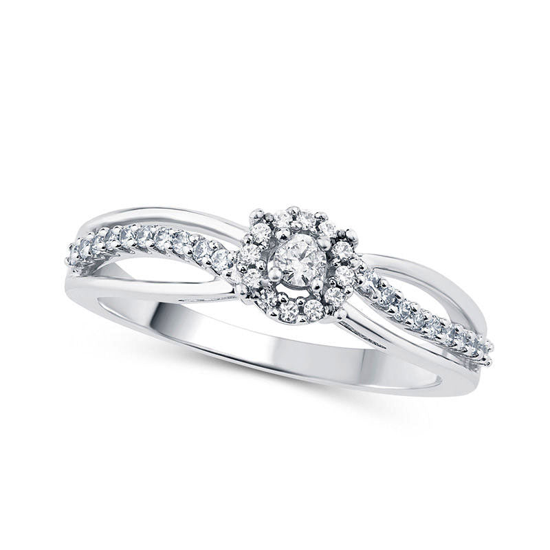 Image of ID 1 025 CT TW Natural Diamond Frame Split Shank Promise Ring in Solid 10K White Gold