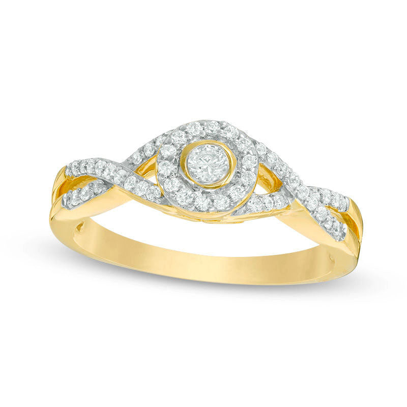 Image of ID 1 025 CT TW Natural Diamond Frame Split Shank Promise Ring in Solid 10K Yellow Gold