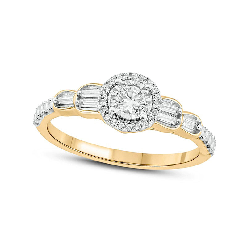 Image of ID 1 025 CT TW Natural Diamond Frame Stepped Promise Ring in Solid 10K Yellow Gold