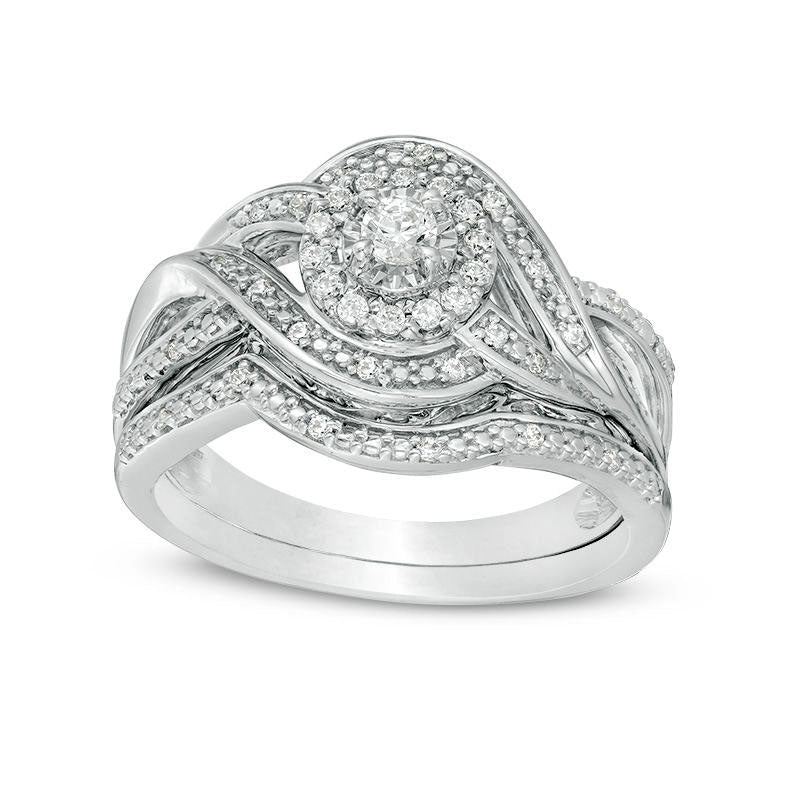 Image of ID 1 025 CT TW Natural Diamond Frame Twist Bridal Engagement Ring Set in Sterling Silver