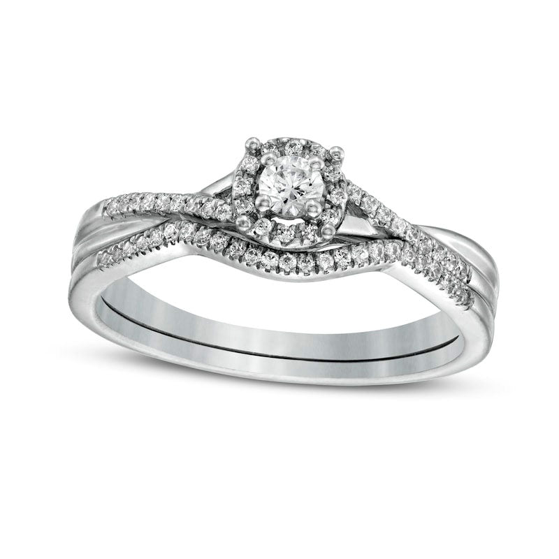 Image of ID 1 025 CT TW Natural Diamond Frame Twist Shank Bridal Engagement Ring Set in Sterling Silver