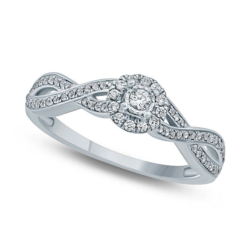 Image of ID 1 025 CT TW Natural Diamond Frame Twist Shank Promise Ring in Solid 10K White Gold