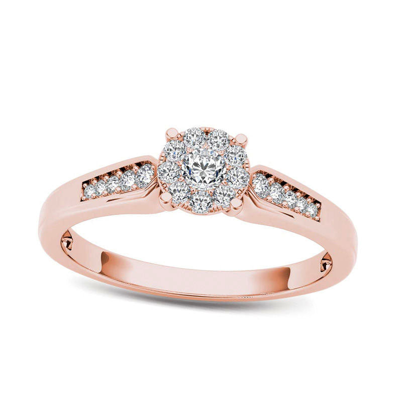 Image of ID 1 025 CT TW Natural Diamond Framed Promise Ring in Solid 14K Rose Gold