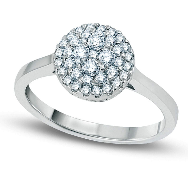 Image of ID 1 025 CT TW Natural Diamond Layered Cluster Promise Ring in Solid 14K White Gold