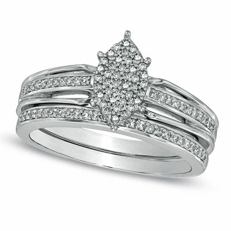 Image of ID 1 025 CT TW Natural Diamond Marquise Cluster Bridal Engagement Ring Set in Solid 10K White Gold