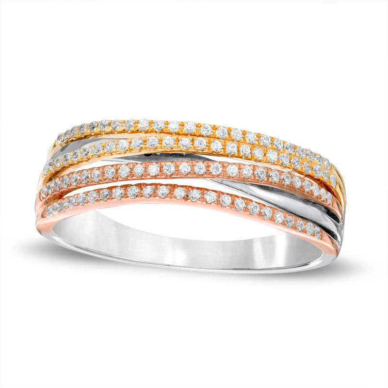Image of ID 1 025 CT TW Natural Diamond Open Crossover Band in Solid 10K Tri-Tone Gold