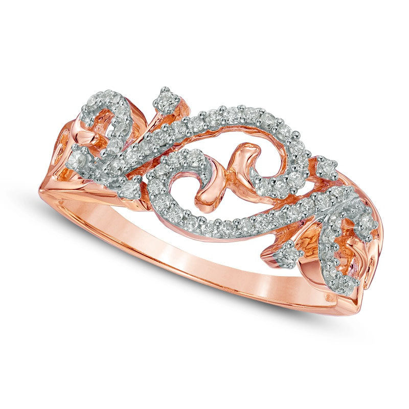 Image of ID 1 025 CT TW Natural Diamond Open Scroll Ring in Solid 10K Rose Gold