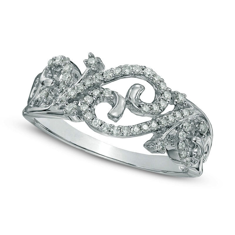Image of ID 1 025 CT TW Natural Diamond Open Scroll Ring in Solid 10K White Gold