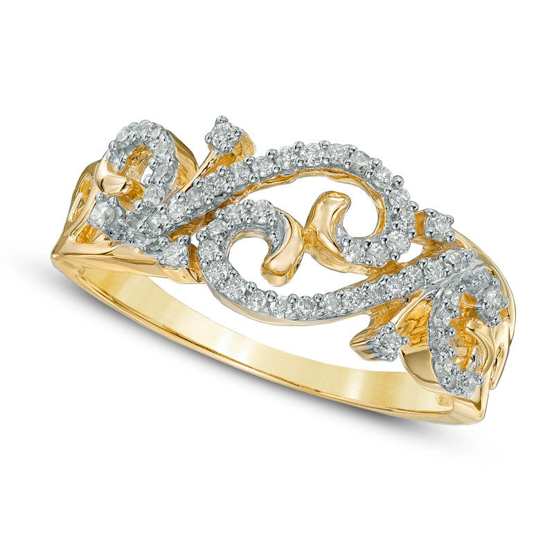 Image of ID 1 025 CT TW Natural Diamond Open Scroll Ring in Solid 10K Yellow Gold