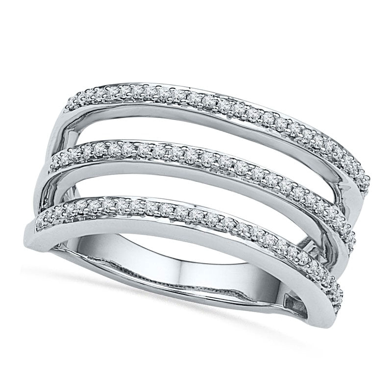 Image of ID 1 025 CT TW Natural Diamond Open Three Tier Band in Sterling Silver