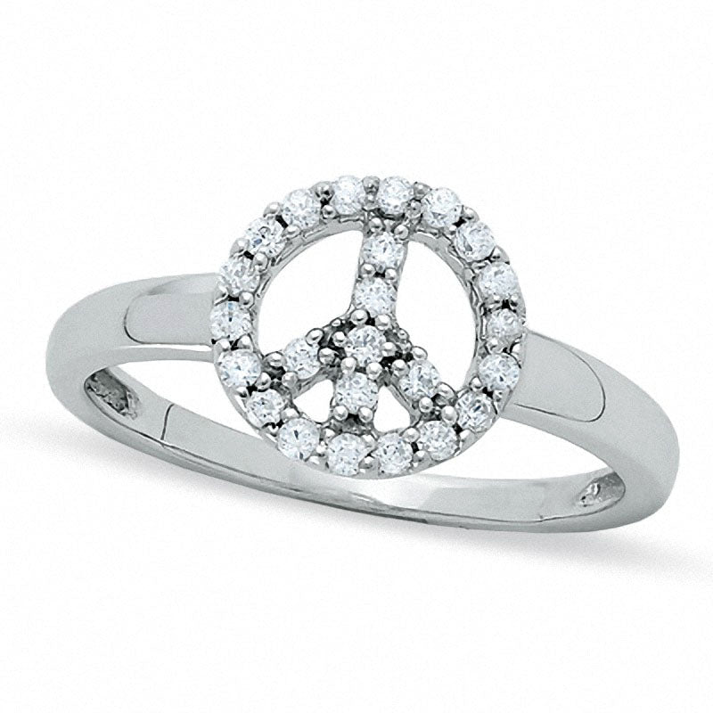 Image of ID 1 025 CT TW Natural Diamond Peace Ring in Solid 10K White Gold