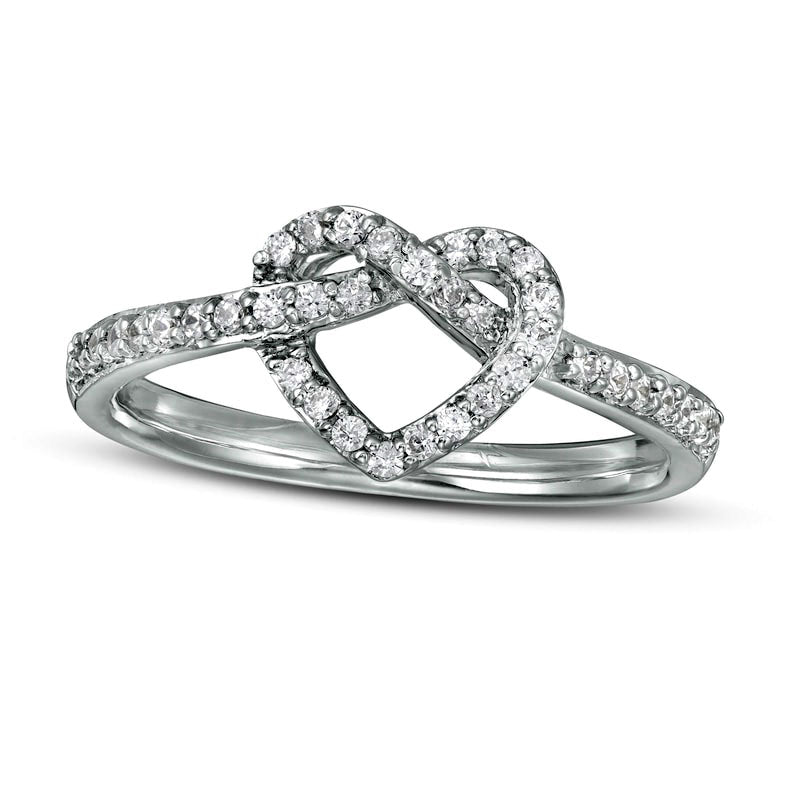 Image of ID 1 025 CT TW Natural Diamond Pretzel Love Knot Heart Ring in Solid 10K White Gold