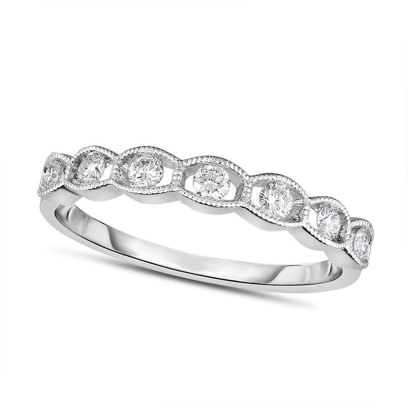 Image of ID 1 025 CT TW Natural Diamond Scalloped Antique Vintage-Style Anniversary Band in Solid 14K White Gold