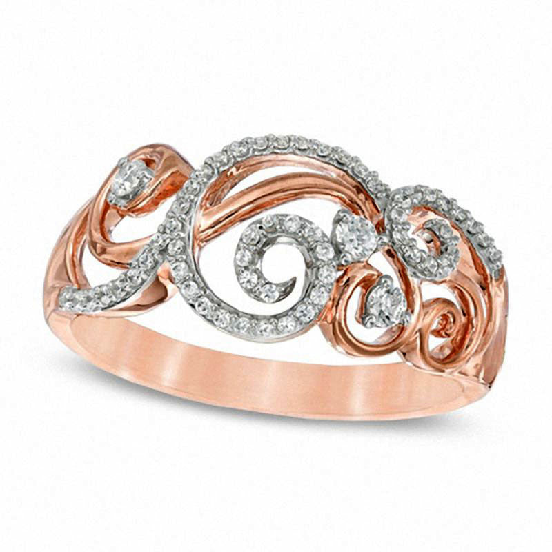 Image of ID 1 025 CT TW Natural Diamond Scroll Ring in Solid 10K Rose Gold