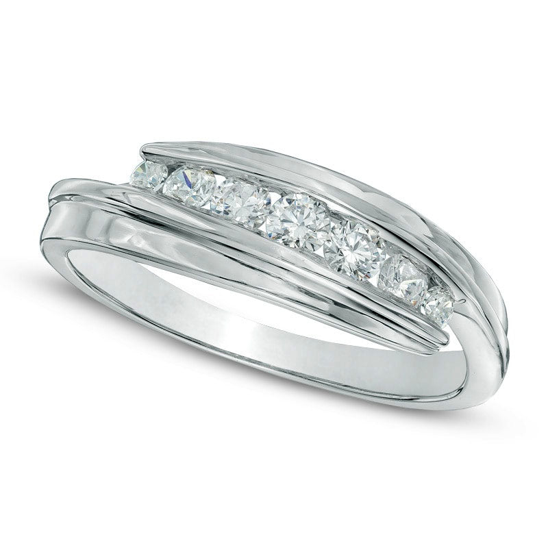 Image of ID 1 025 CT TW Natural Diamond Seven Stone Bypass Ring in Solid 10K White Gold